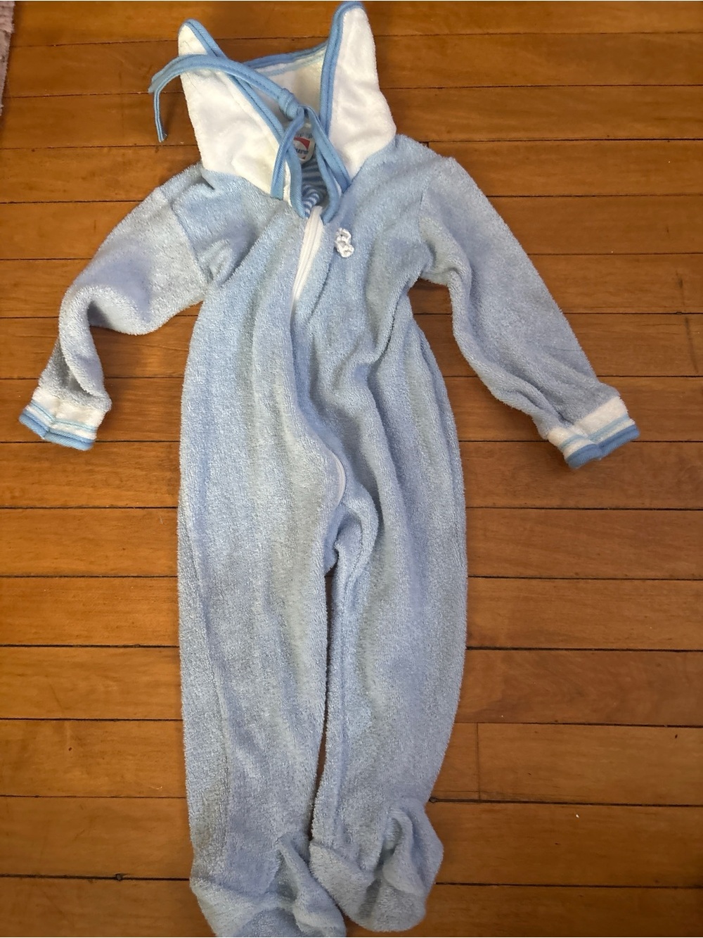 Vintage Tiny Tots Signature Blue Hooded Terry Sleeper